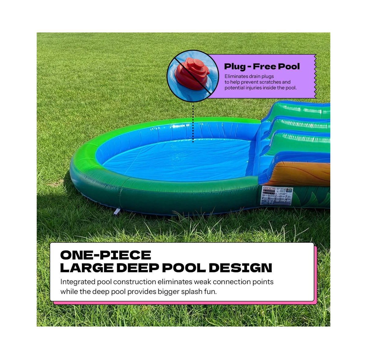 Pop Jump Tropical Island 23' Dual Lane Center Climb Waterslide With Attached Pool