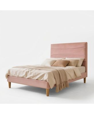 Upholstered Platform Bed Frame with Curved Headboard, Wood Slat Support, Underbed Storage, No Box Spring Needed