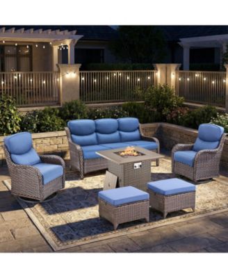 Patio Furniture Set with Fire Pit Table-6 Piece All Weather Wicker Outdoor Furniture with High Back Swivel Patio Chairs Set Outdoor Couch