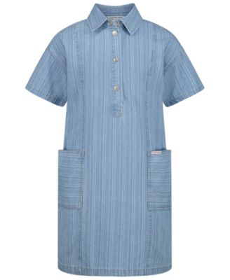 Girls' 7-16 Short-Sleeve Button-Front Denim Shirt Dress
