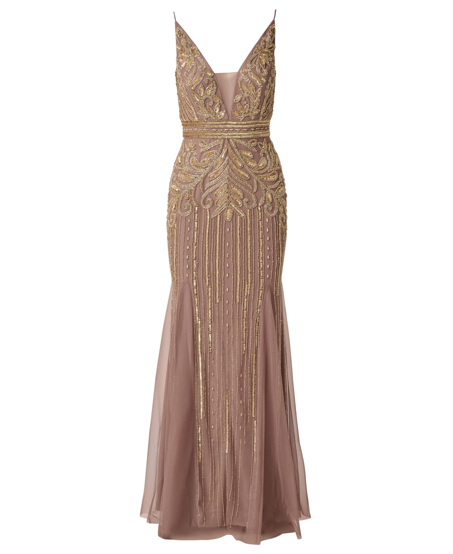 Women's Sleeveless V-Neck Beaded Ball Gown