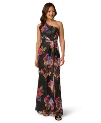 Women's Printed One-Shoulder Chiffon Ball Gown
