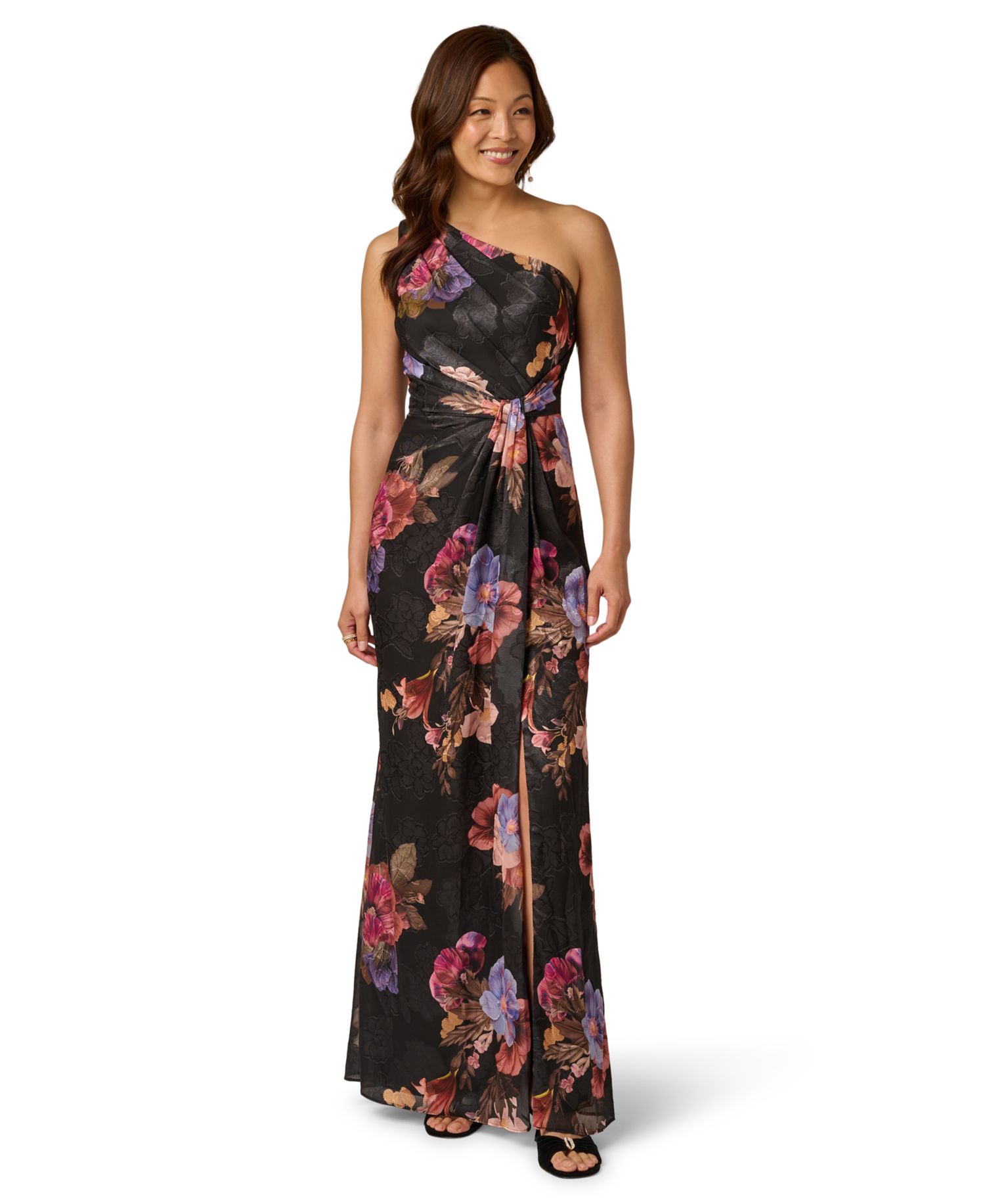 Women's Printed One-Shoulder Chiffon Ball Gown