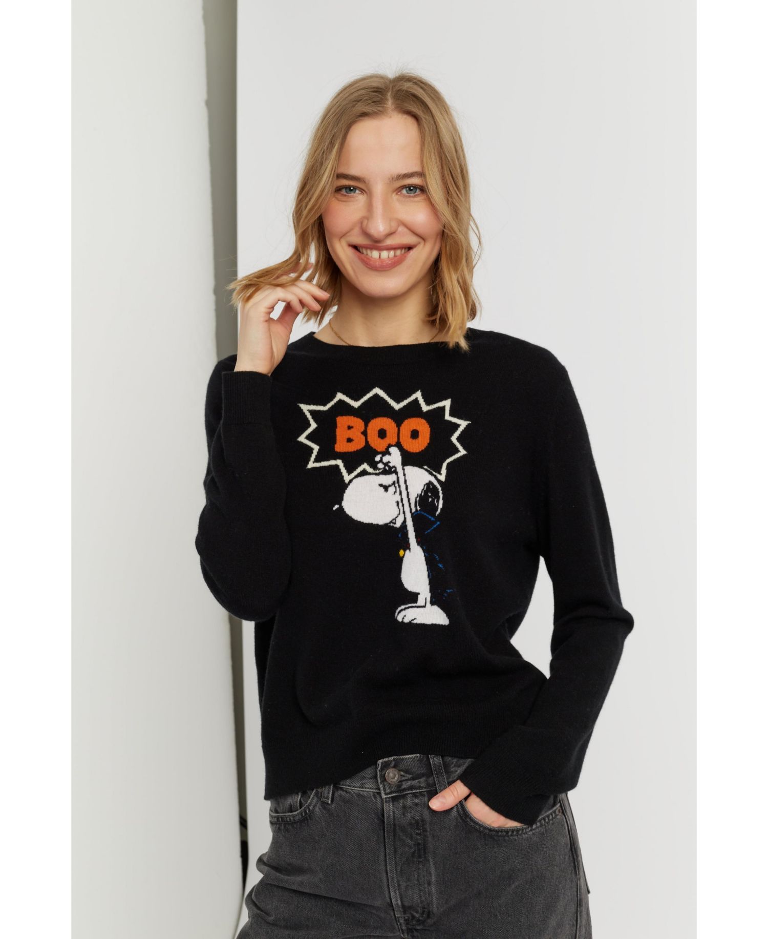 Women's Wool-Cashmere Snoopy Boo Sweater