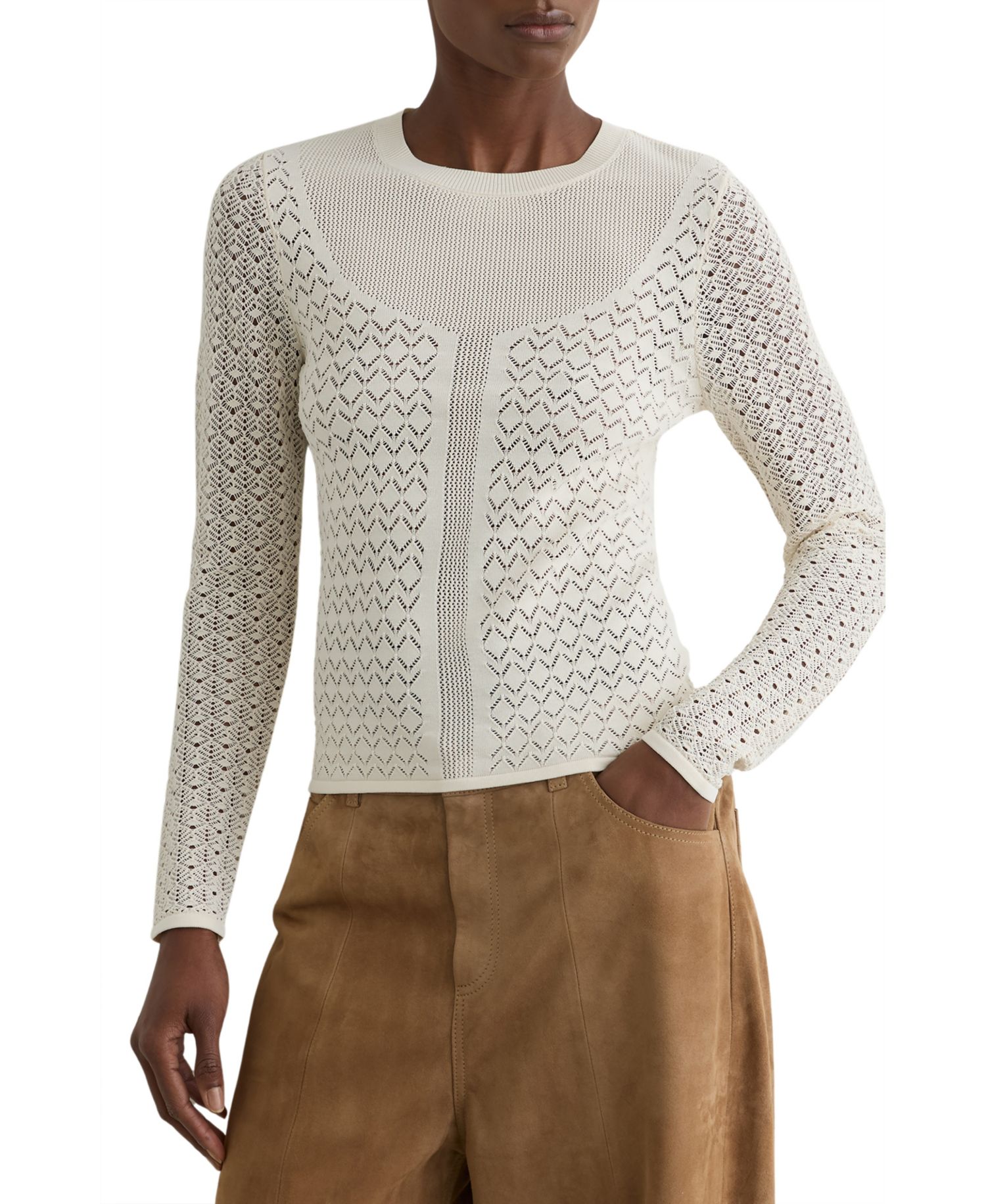 Women's Pointelle-Knit Long-Sleeve Top