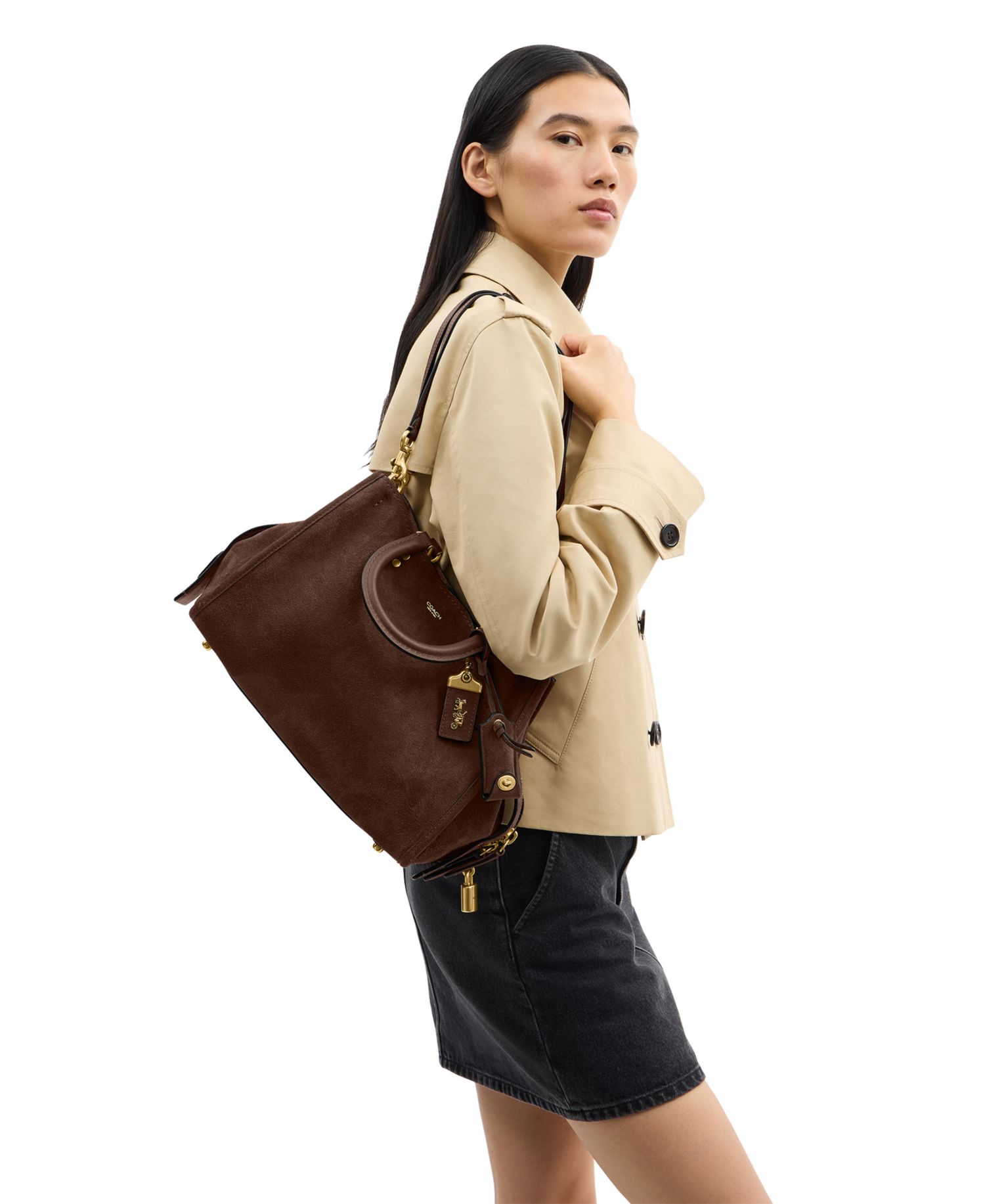 Rogue Medium Suede Satchel Handbag 31