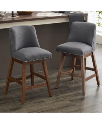 Swivel Bar Stools Set of 2, linen fabric, Wood Fram, with Ergonomic Design, for Kitchen Island, Home Bar, Dining Room