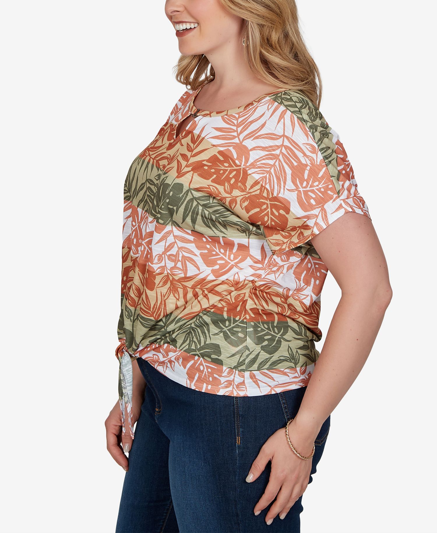 Plus Size Printed Knit Tie-Front Top
