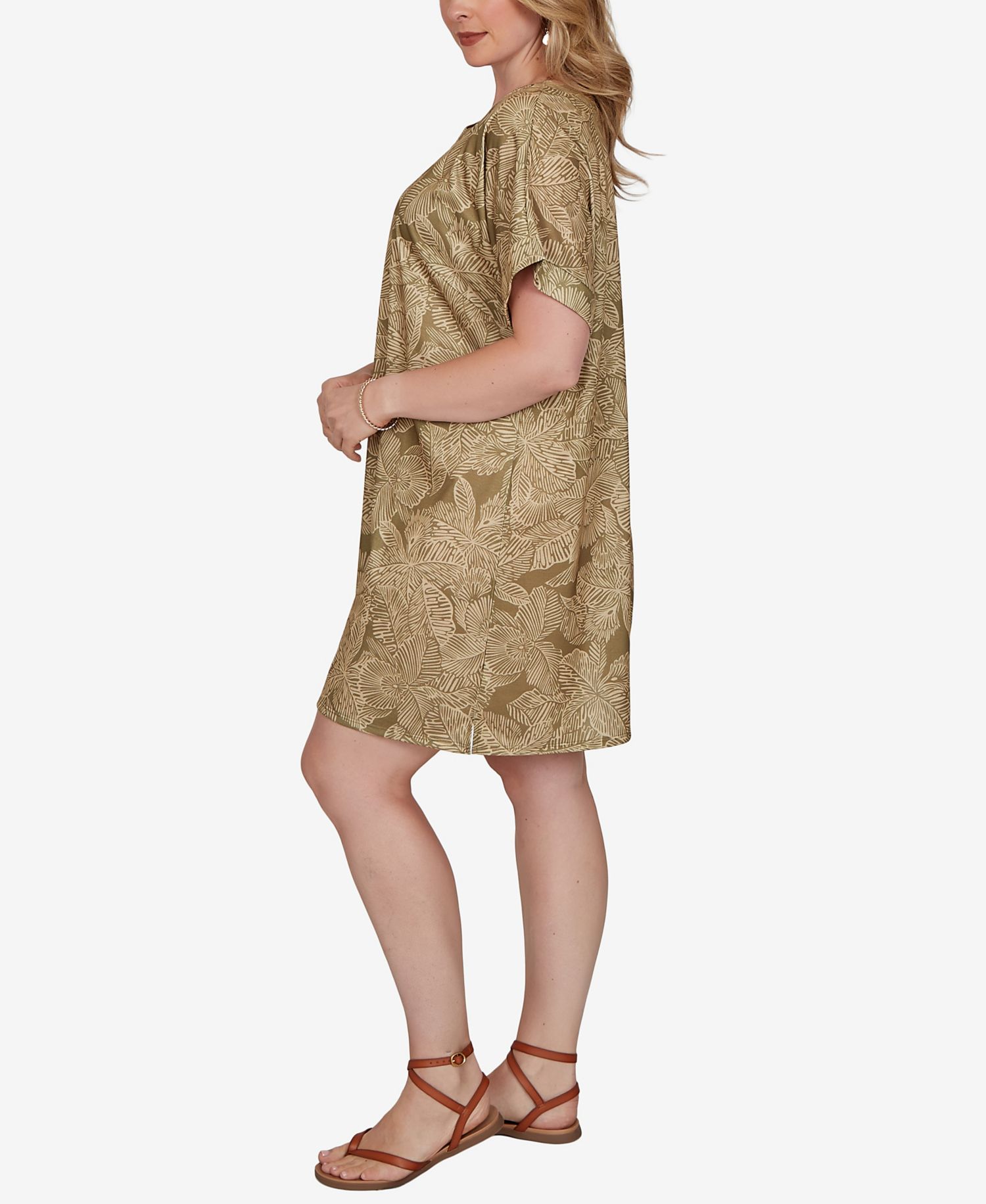 Plus Size Printed Short-Sleeve Grommet Dress