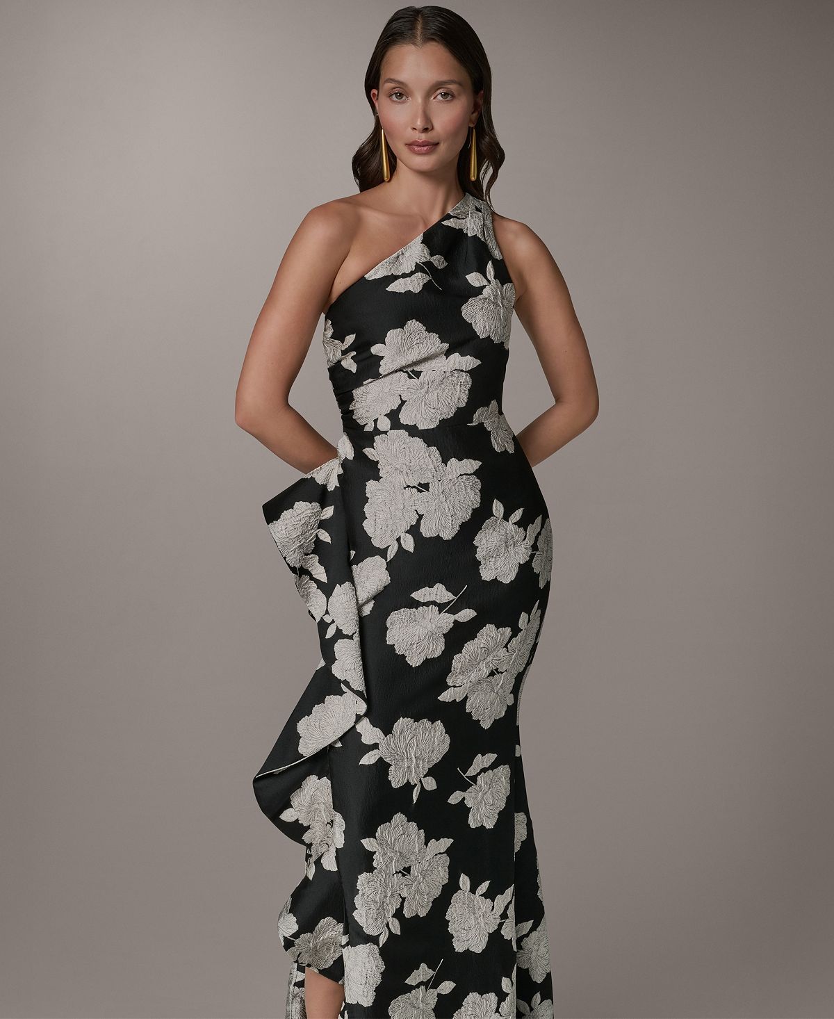 Donna Karan New York Women's Floral One-Shoulder Ruffle Evening Gown view 6 — MAYCSS fashion products