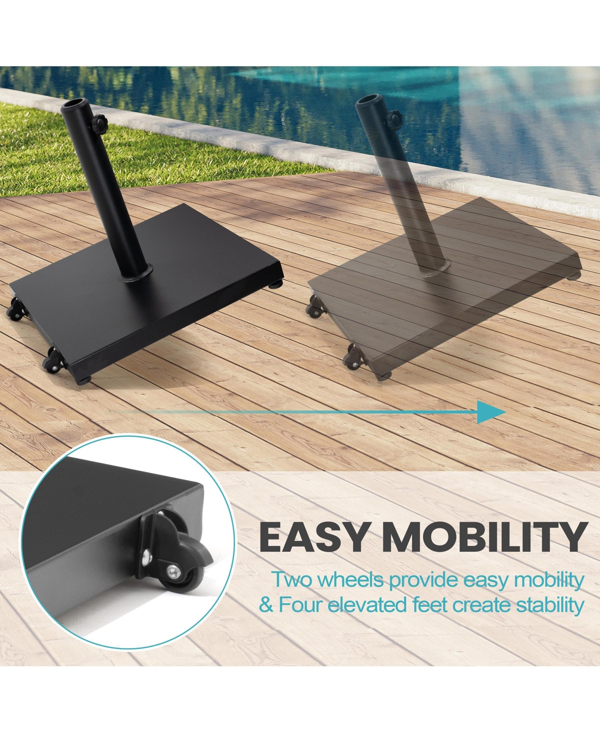 Pellebant Outdoor 40/55LBS Concrete Umbrella Wheel Base Stand Square Weighted for Patio Market Umbrella