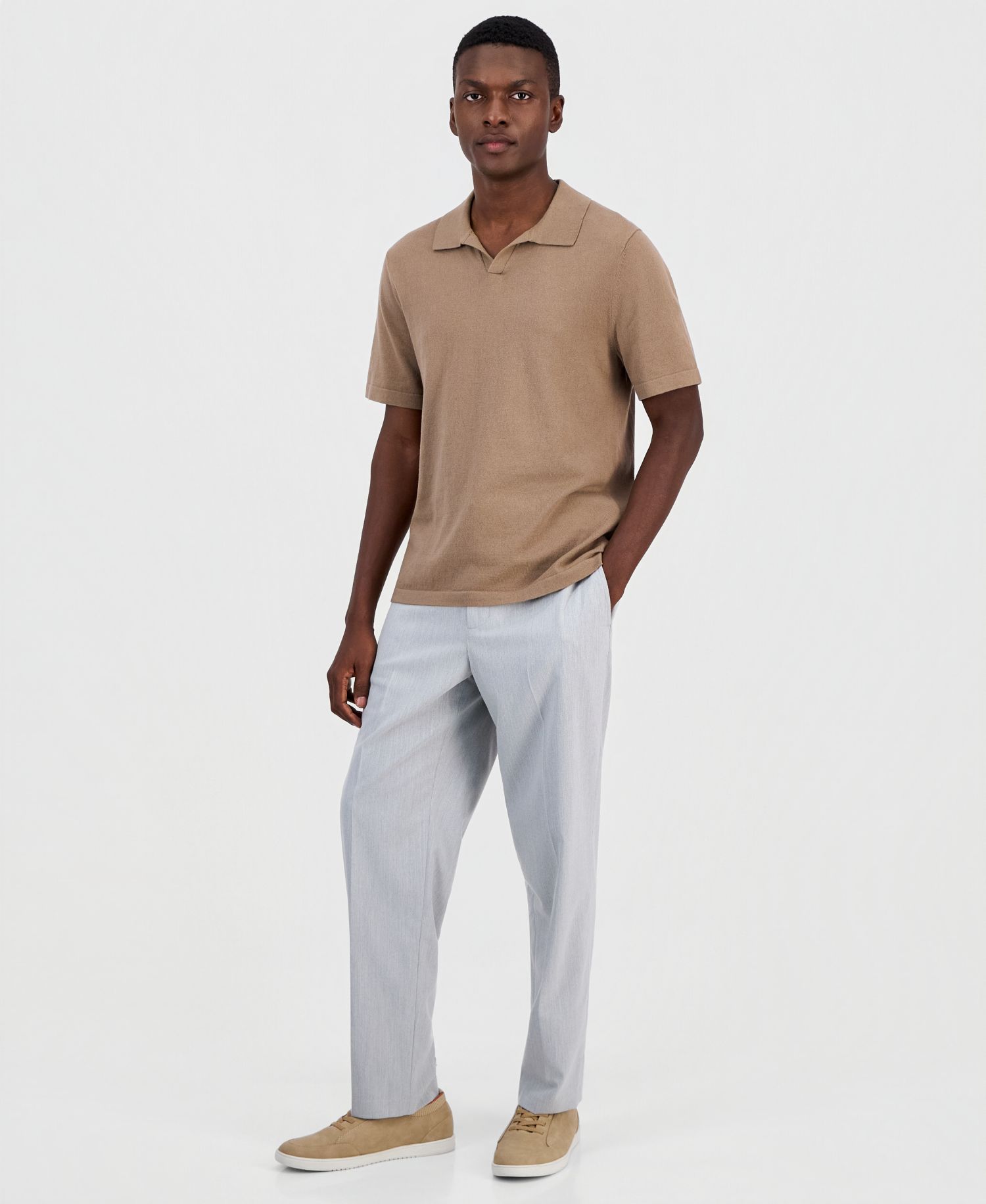 Men's Cotton-Blend Johnny-Collar Polo Sweater