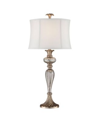 Traditional Table Lamp with USB Charging Port 32.75" Tall Mercury Glass Drum Shade for Living Room Bedroom House Bedside