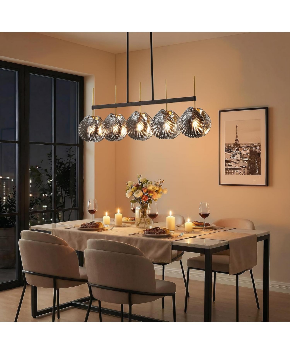 Tribesigns Island Light for Kitchen, 5-Light Dining Room Chandeliers With Smoky Gray Glass Shades For Dining Room Or Kitchen Island