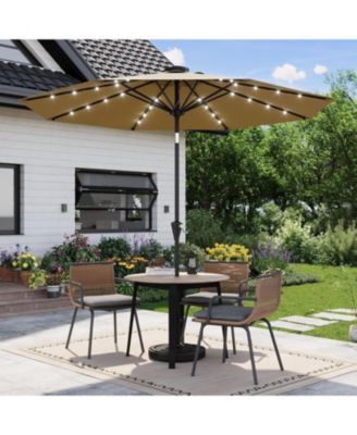 9 Feet Outdoor Table Solar Patio Umbrella With 32 LED Lights, UV Protection for Pool, Deck