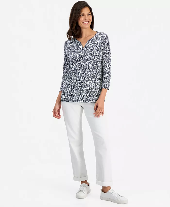 Women's Printed 3/4 Sleeve Henley Top - thumbnail 6