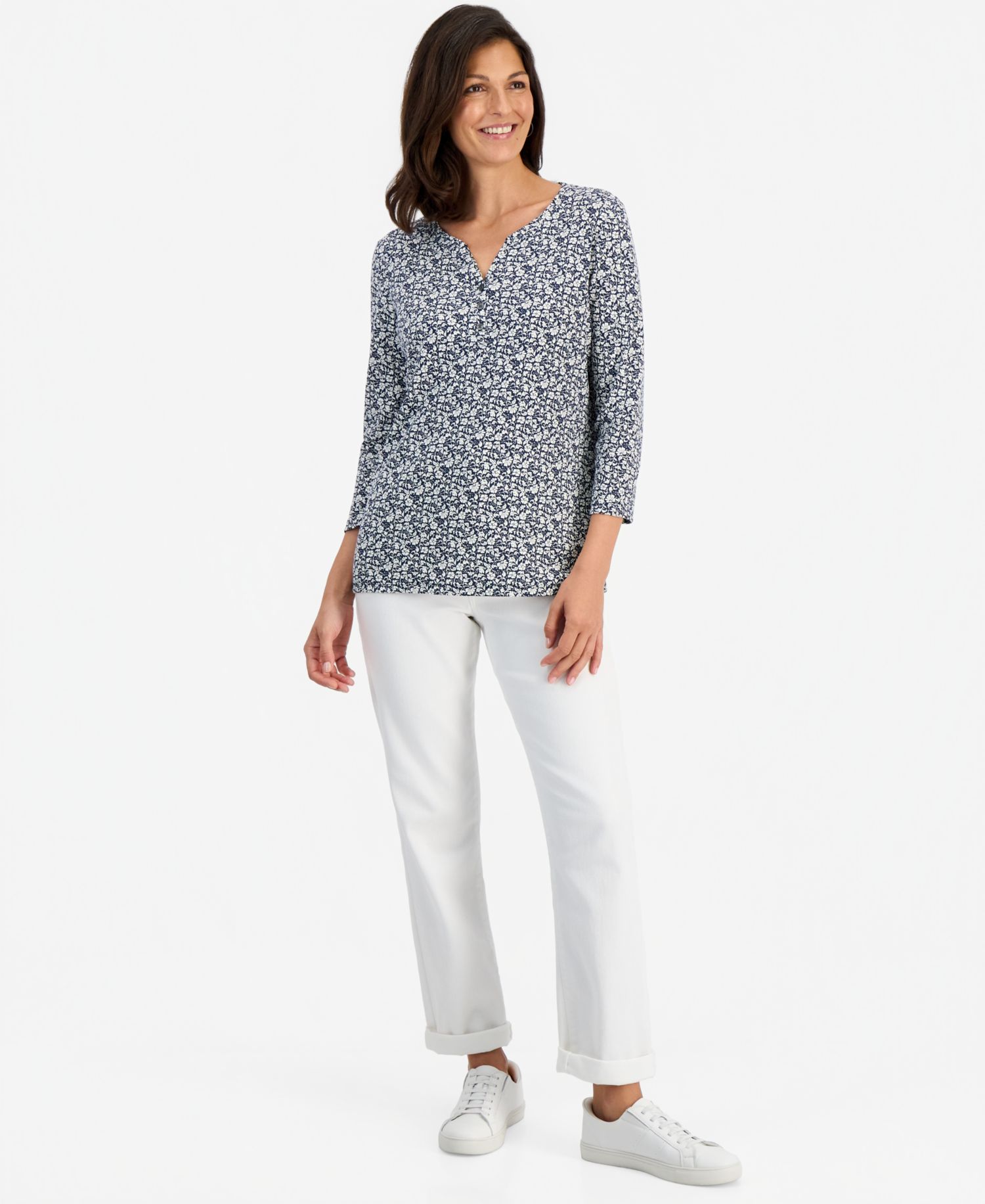 Women's Printed 3/4 Sleeve Henley Top