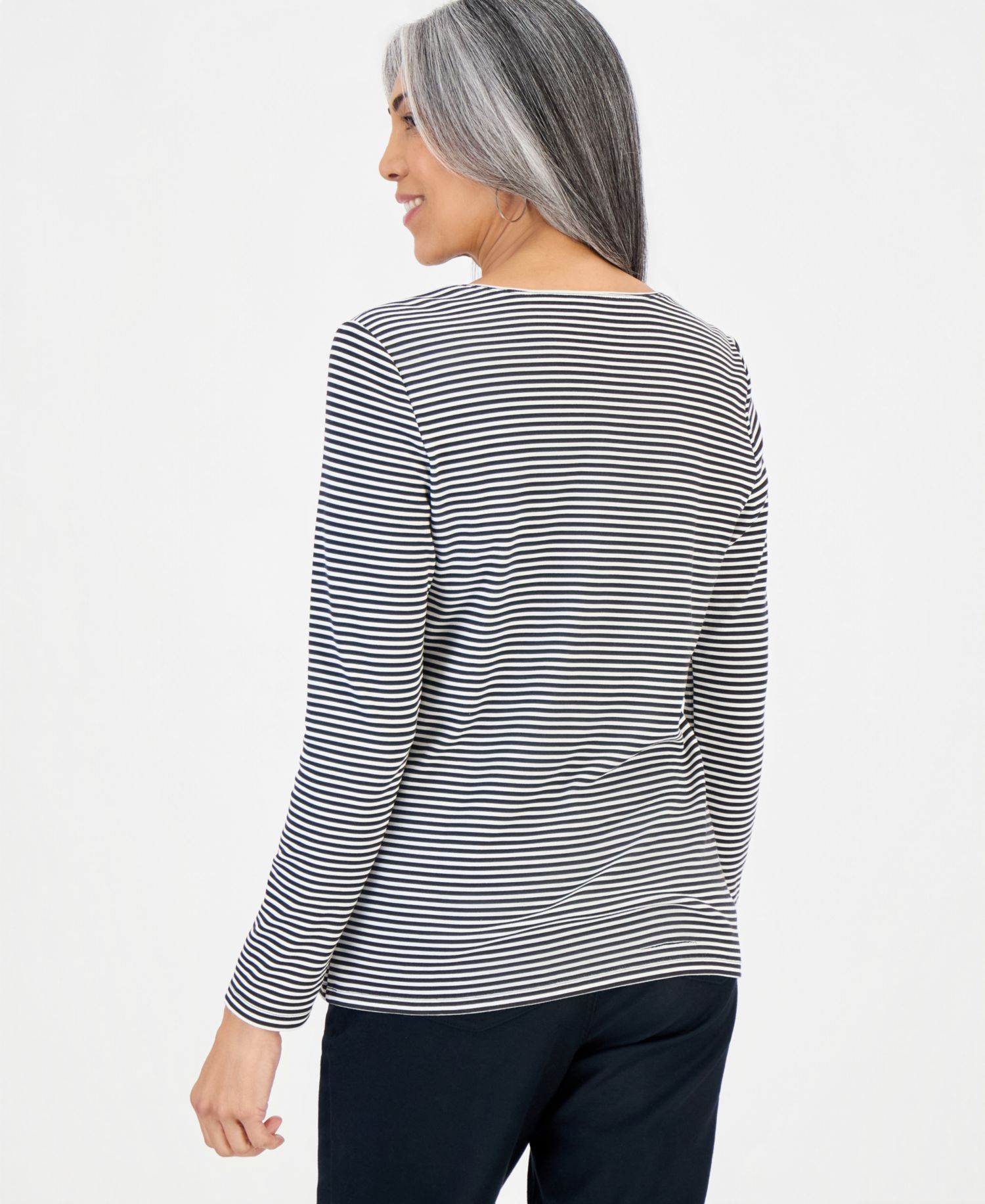 Petite Printed Long-Sleeve Scoop-Neck Top