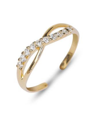Solid 10K  Gold Adjustable Cubic Zirconia Infinity Toe Ring