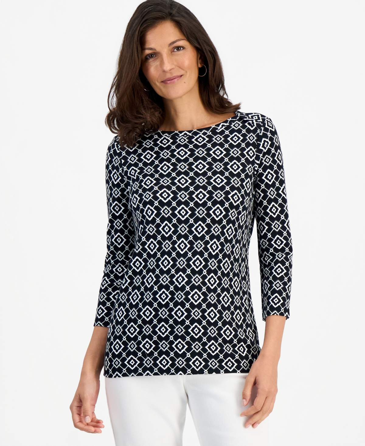 Style & Co Petite 3/4-Length Sleeve Boat Neck Top, Macy's Exclusive
