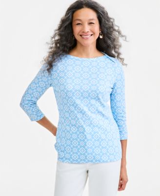 Petite Geometric 3/4-Sleeve Cotton T-Shirt