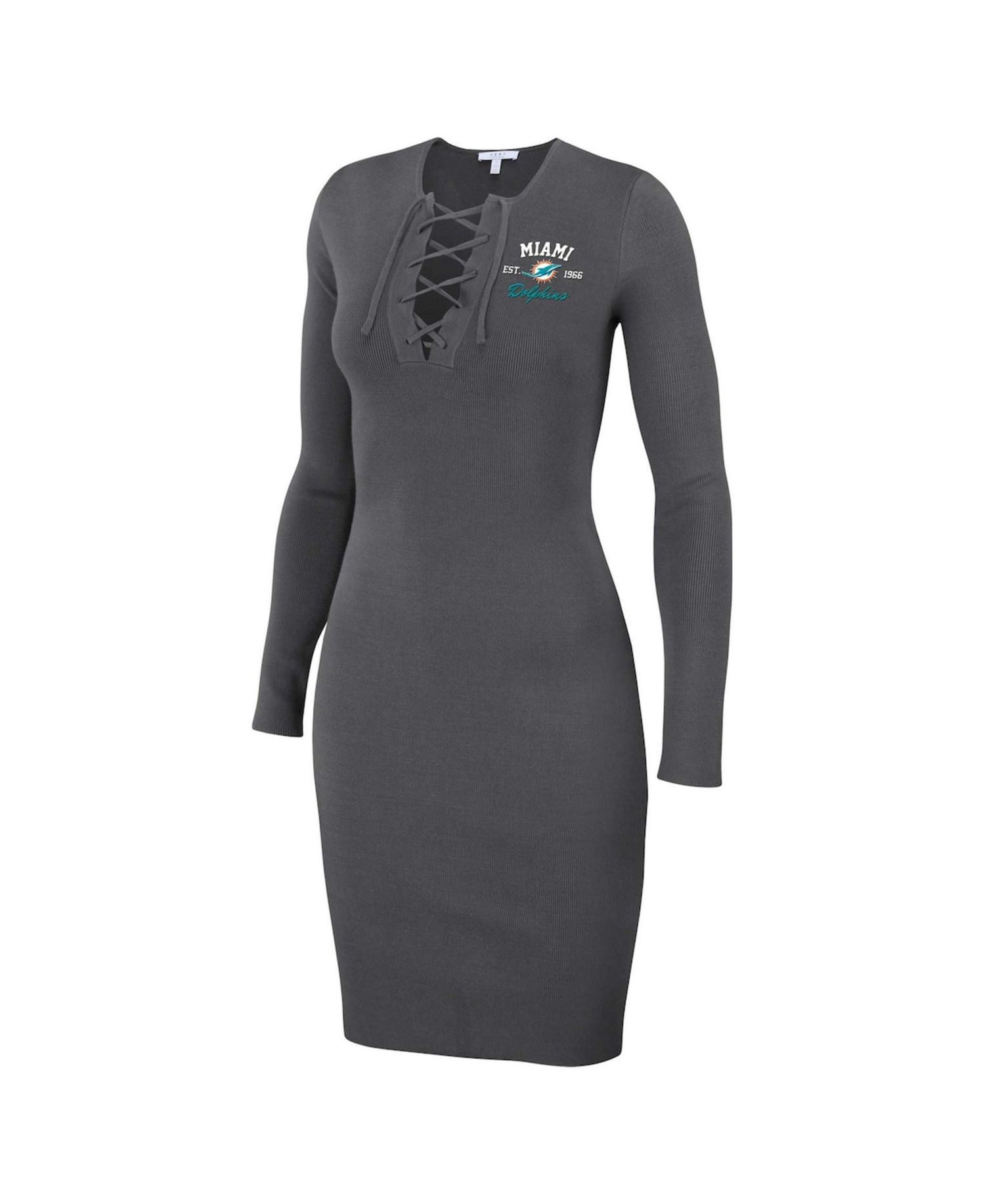 Women's Charcoal Miami Dolphins Lace Up Long Sleeve Dress