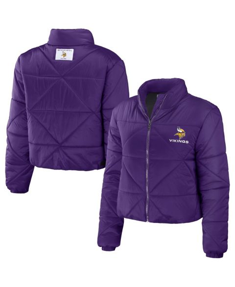Женские куртки WEAR by Erin Andrews Women's Purple Minnesota Vikings Cropped Puffer Full-Zip Jacket