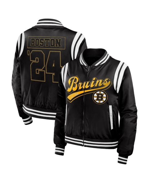Женские куртки WEAR by Erin Andrews Women's Black Boston Bruins Baller Full-Zip Bomber Jacket