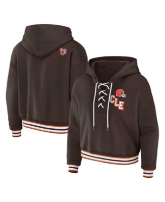 Women's Brown Cleveland Browns Plus Size Lace-Up Pullover Hoodie