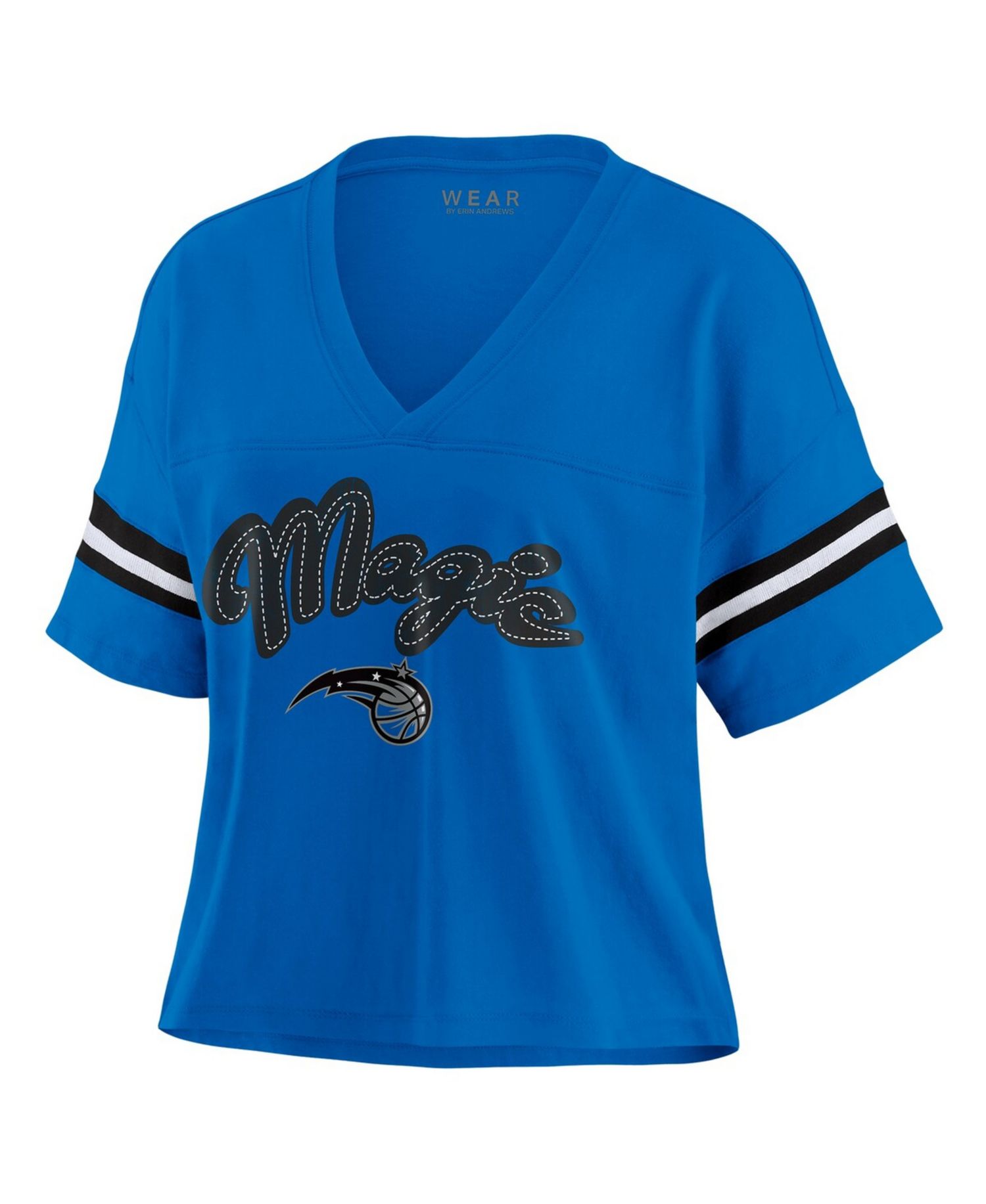 Women's Blue Orlando Magic Plus Size Color Block Boxy V-Neck T-Shirt