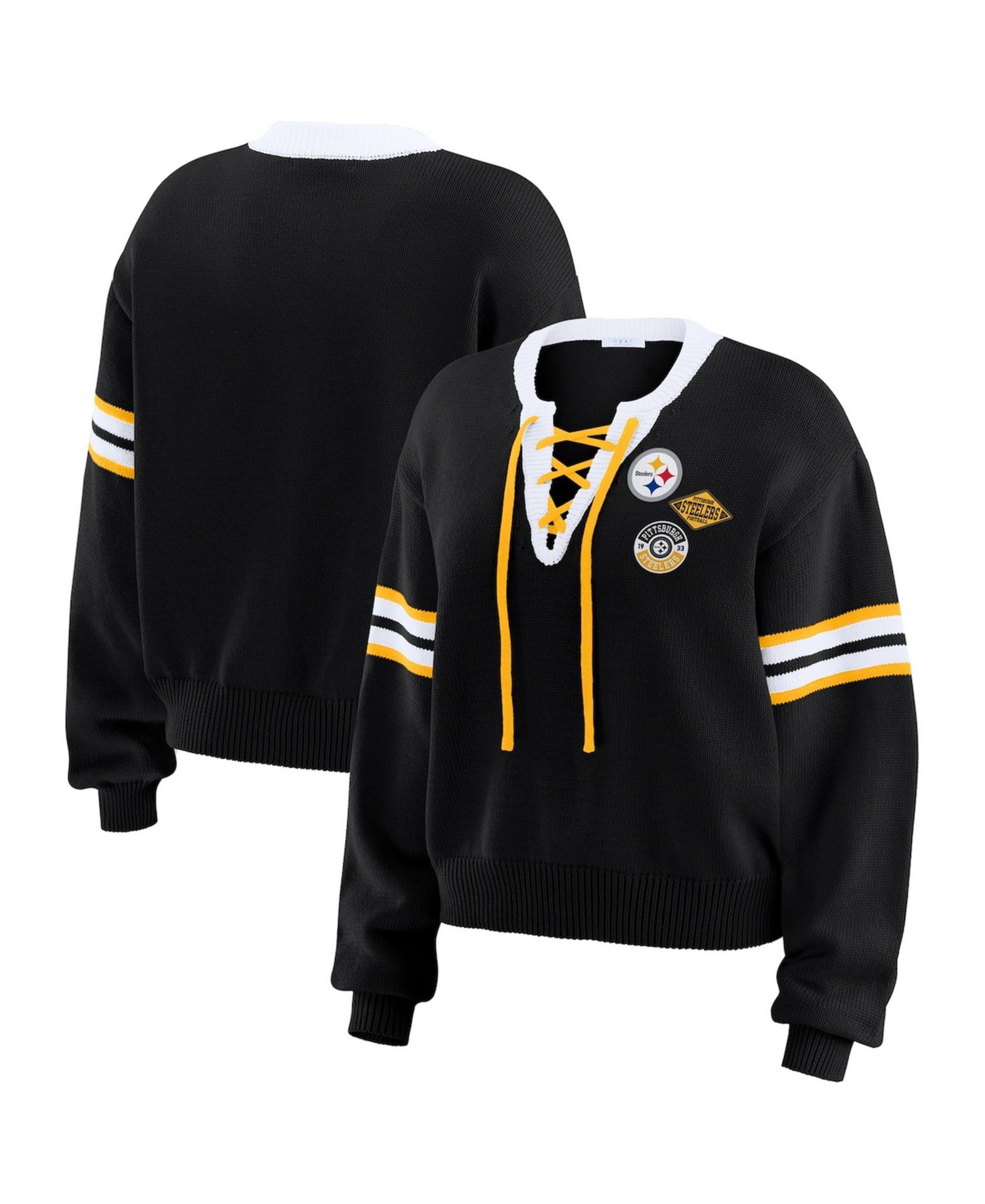 Women's Black Pittsburgh Steelers Lace-Up Sweater