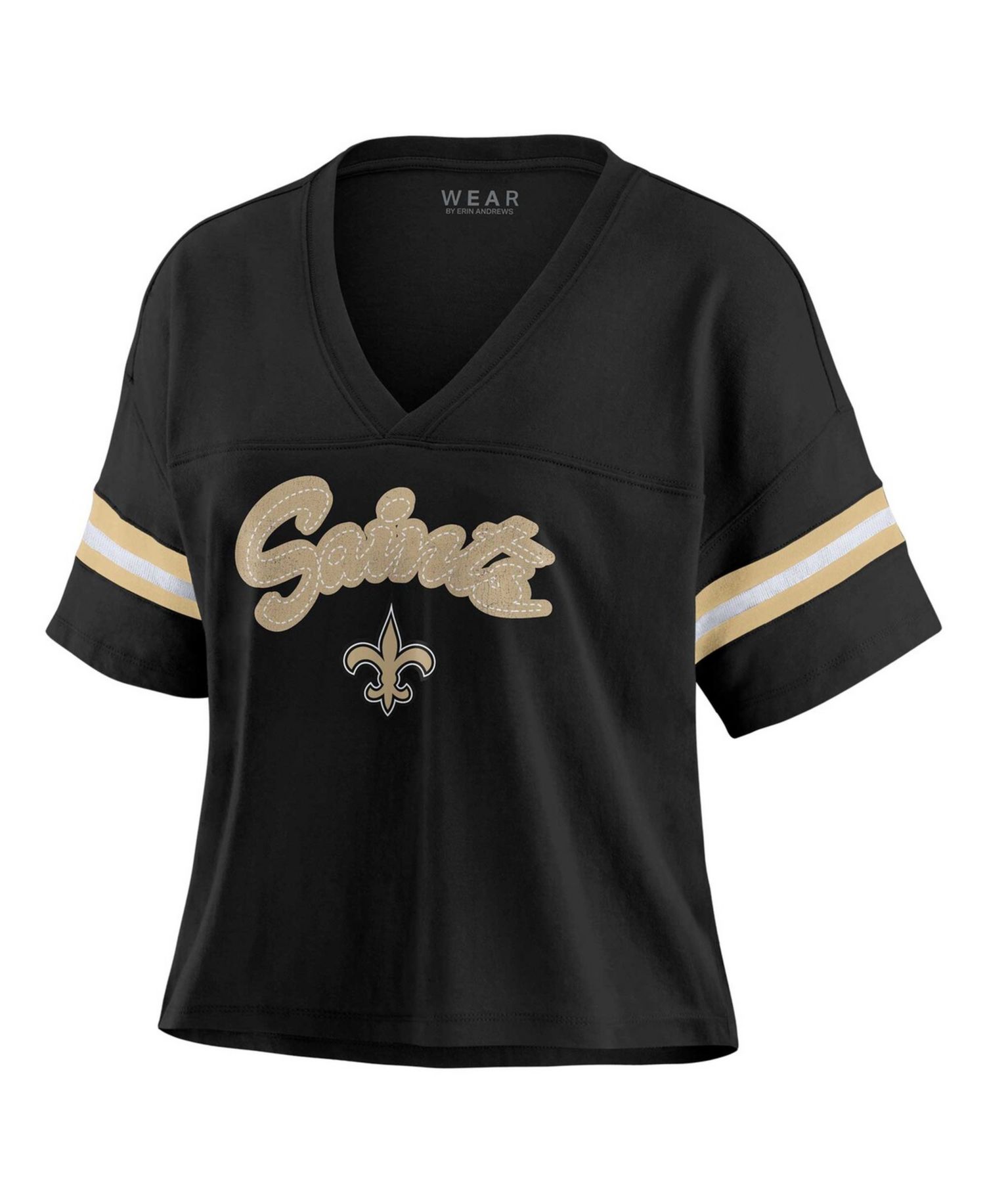 Women's Black New Orleans Saints Plus Size Color Block Boxy V-Neck T-Shirt