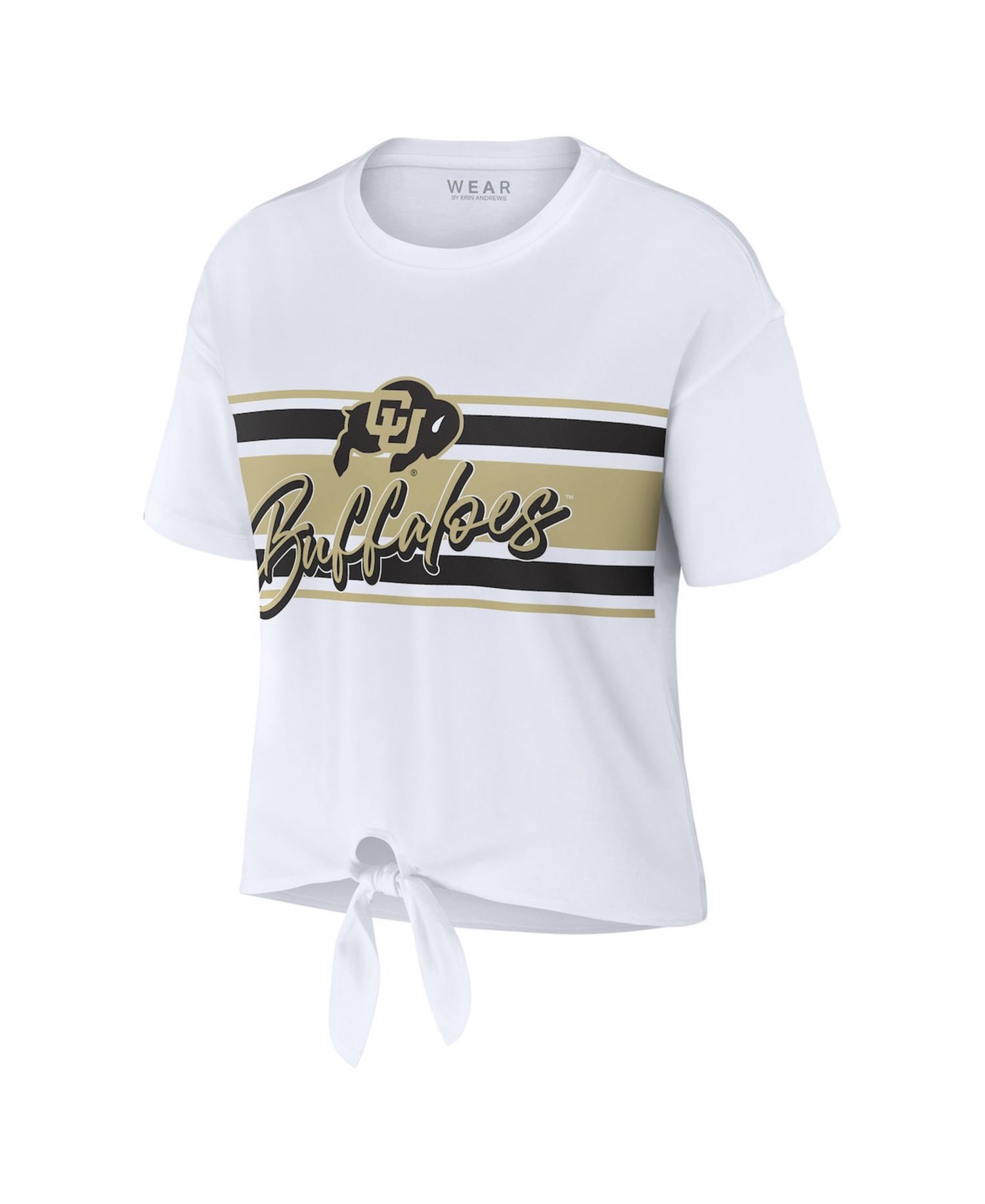 Women's White Colorado Buffaloes Striped Front Knot Cropped T-Shirt