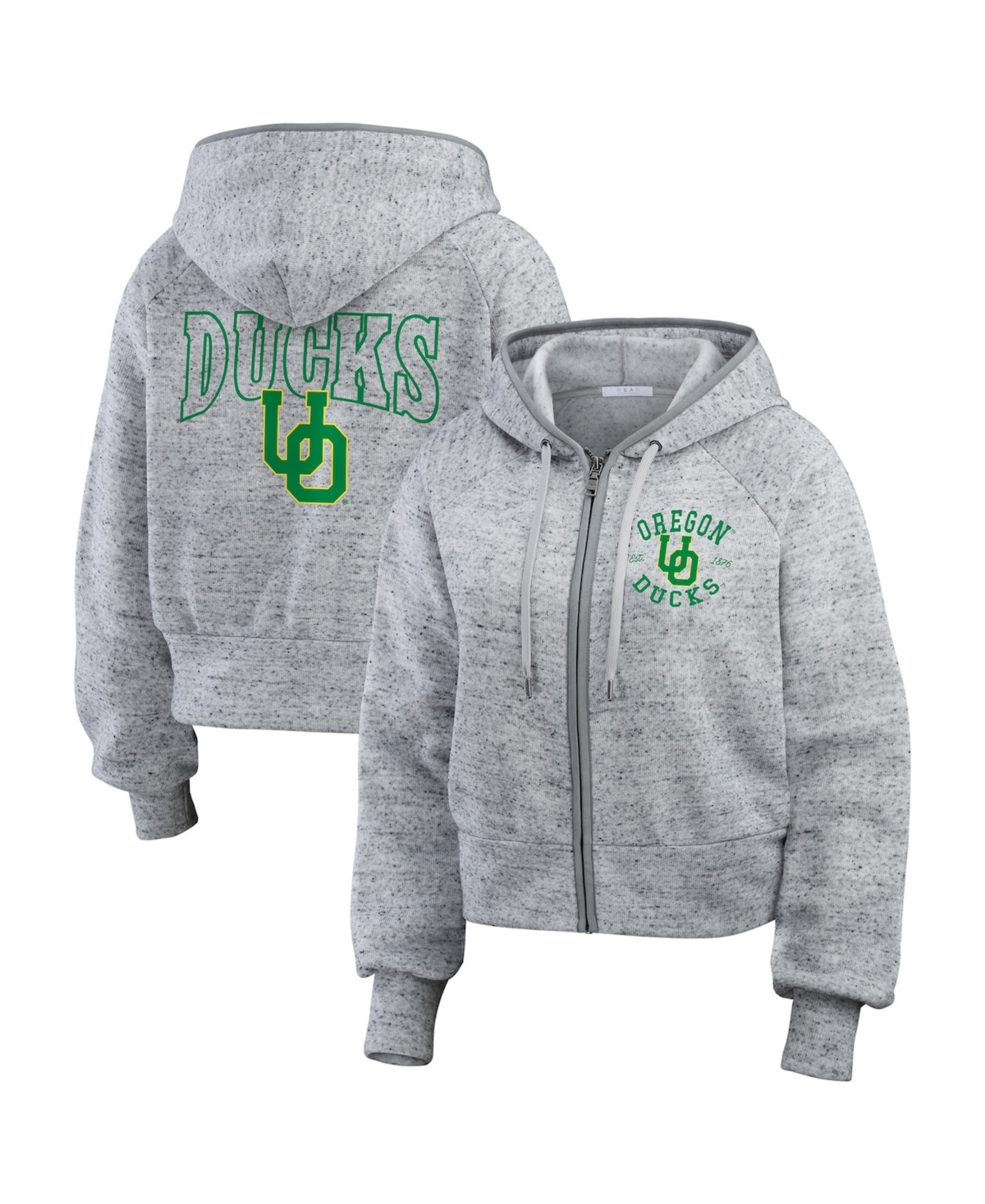 Wear by Erin Andrews Women's Heather Gray Oregon Ducks Wear Speckle Double-Hit Raglan Full-Zip Hoodie