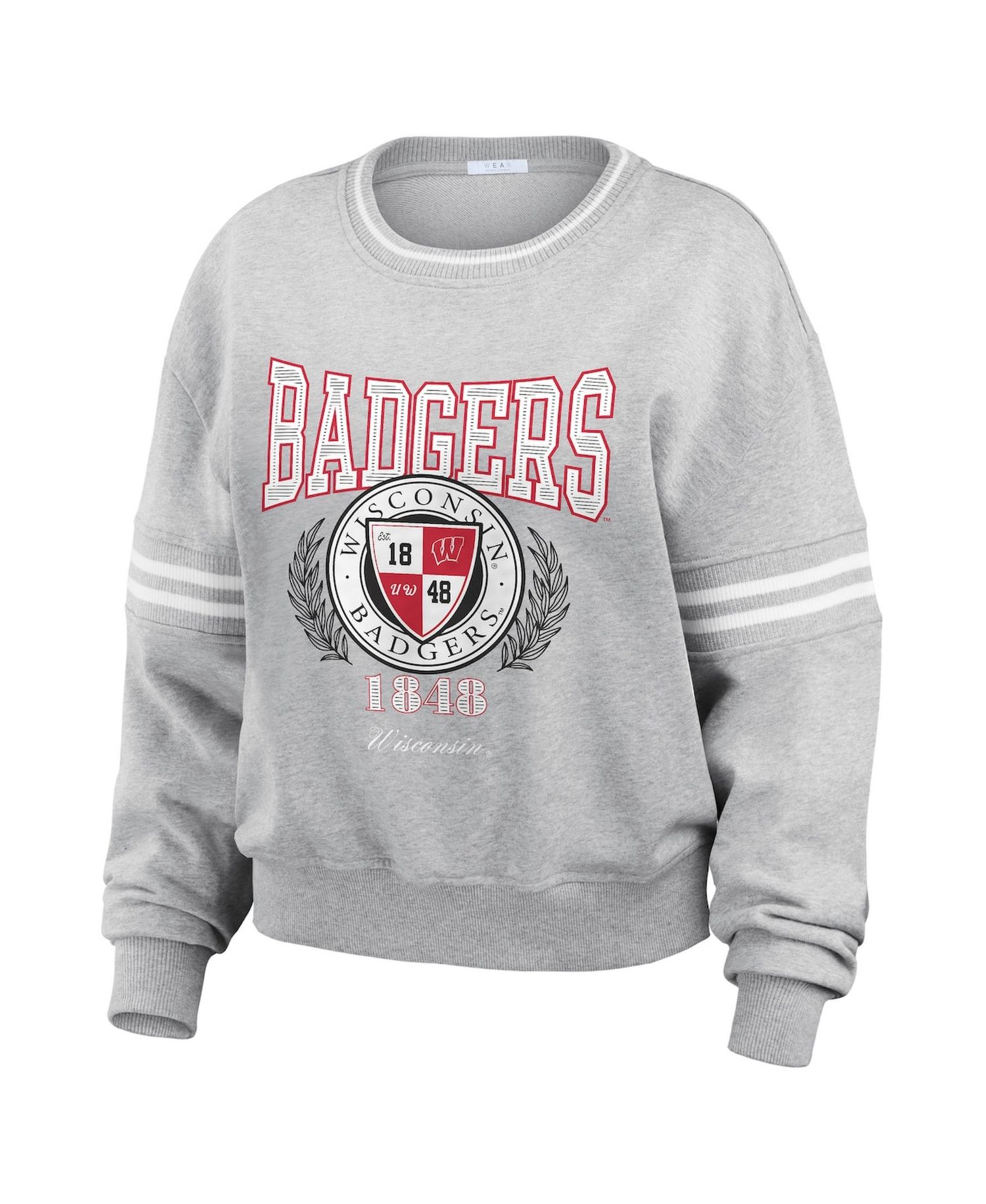 Women's Heather Gray Wisconsin Badgers Classic Stripe Pullover Sweater