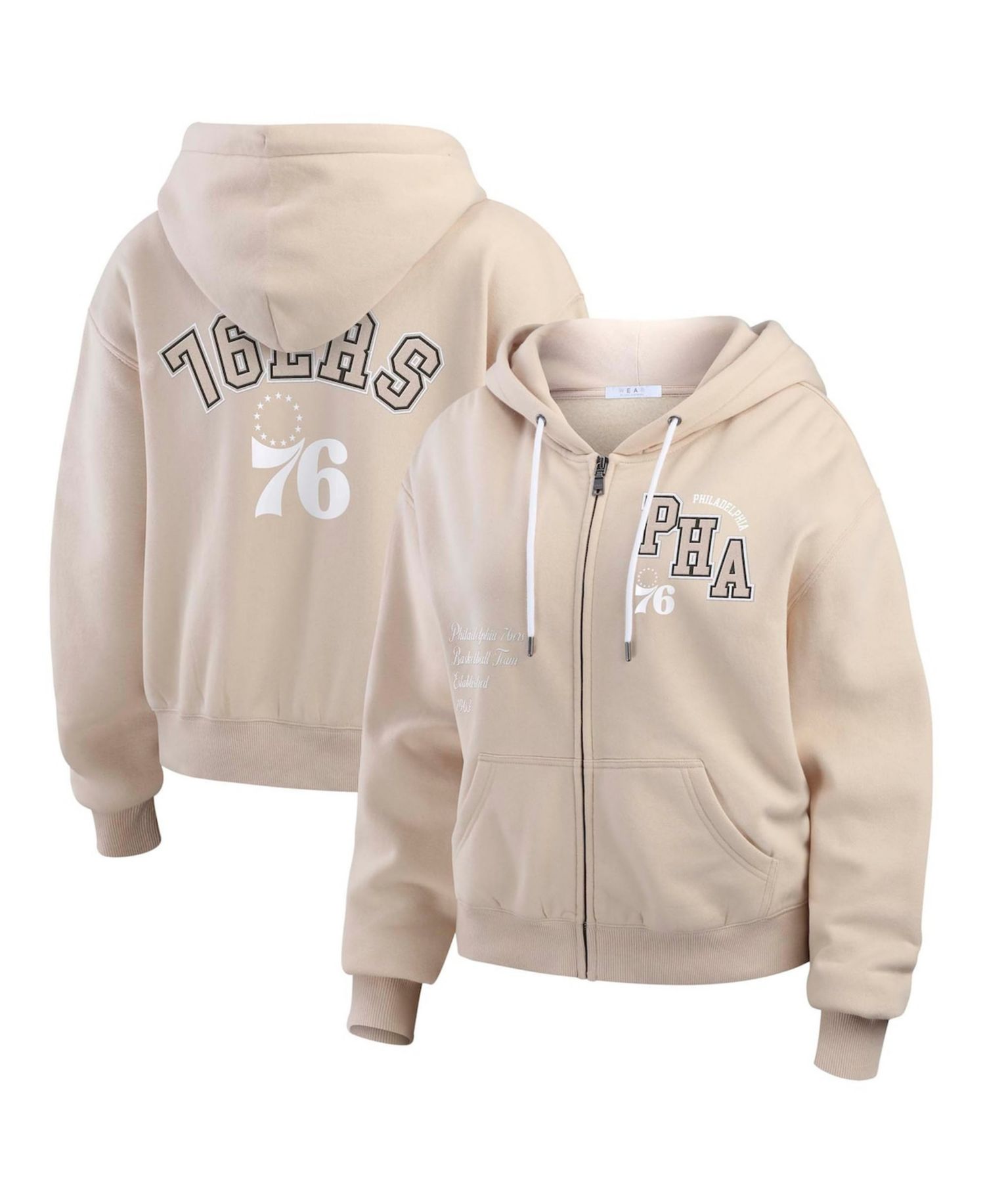 Women's Cream Philadelphia 76ers Plus Size Tonal Felt Patch Full-Zip Hoodie
