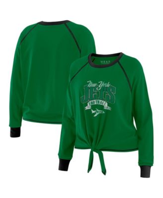 Women's Green/Black New York Jets Plus Size Tie-Front Long Sleeve Top