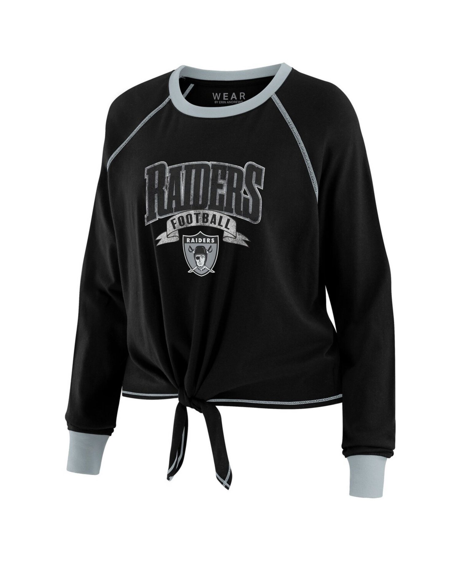 Women's Black/Gray Las Vegas Raiders Tie-Front Long Sleeve Top