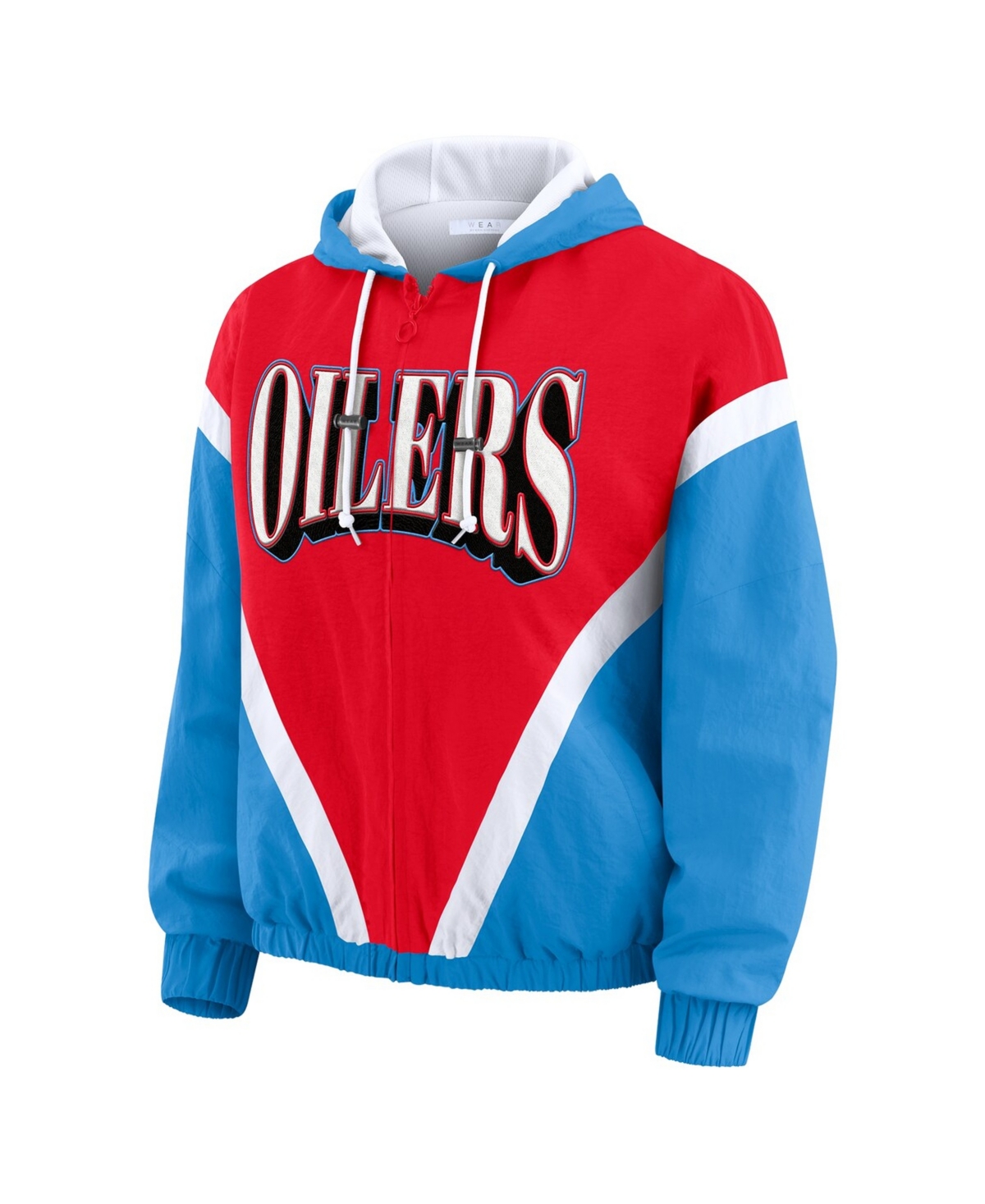 Wear by Erin Andrews Women's Red/Light Blue Tennessee Titans Retro Crinkle Full-Zip Hoodie Windbreaker