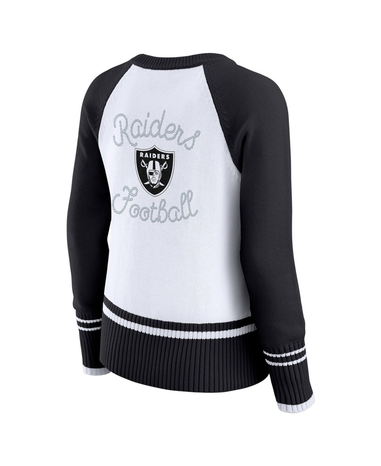 Women's White/Black Las Vegas Raiders Color block Raglan Sweater