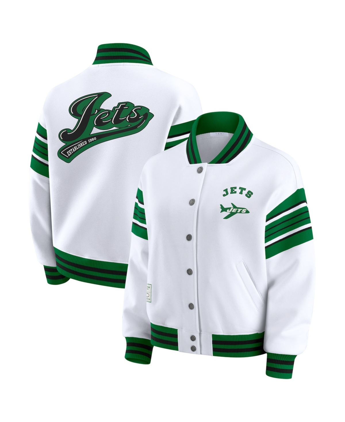 Wear by Erin Andrews Women's White New York Jets Full-Snap Fleece Sweatshirt Jacket