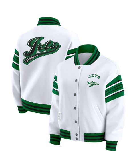 Женские худи WEAR by Erin Andrews Women's White New York Jets Full-Snap Fleece Sweatshirt Jacket