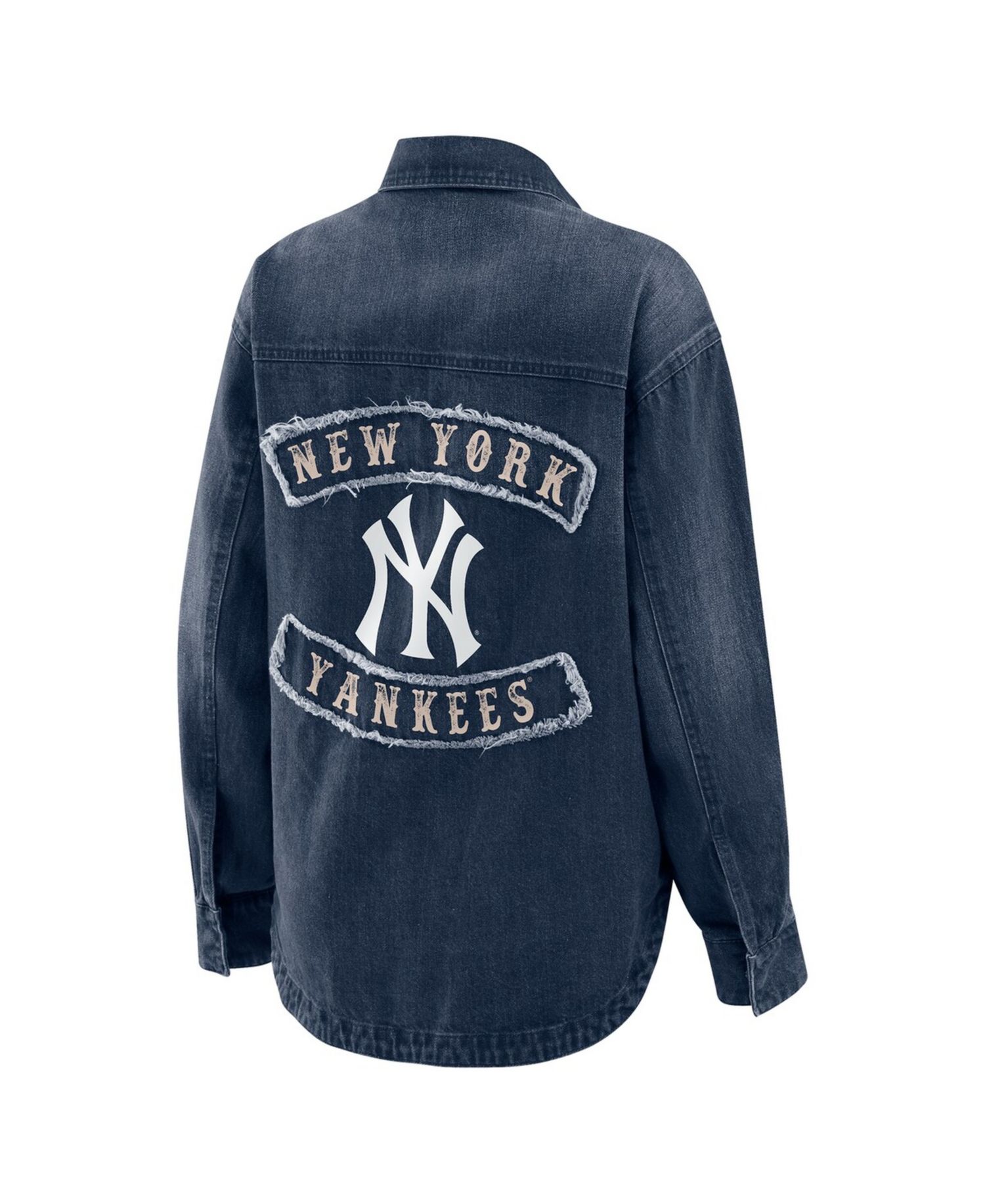 Women's Denim New York Yankees Washed Oversized Denim Full-Snap Shacket