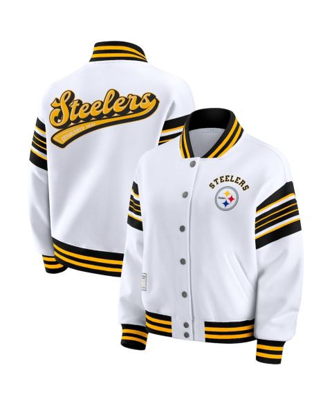 Женские худи WEAR by Erin Andrews Women's White Pittsburgh Steelers Plus Size Full-Snap Fleece Sweatshirt Jacket