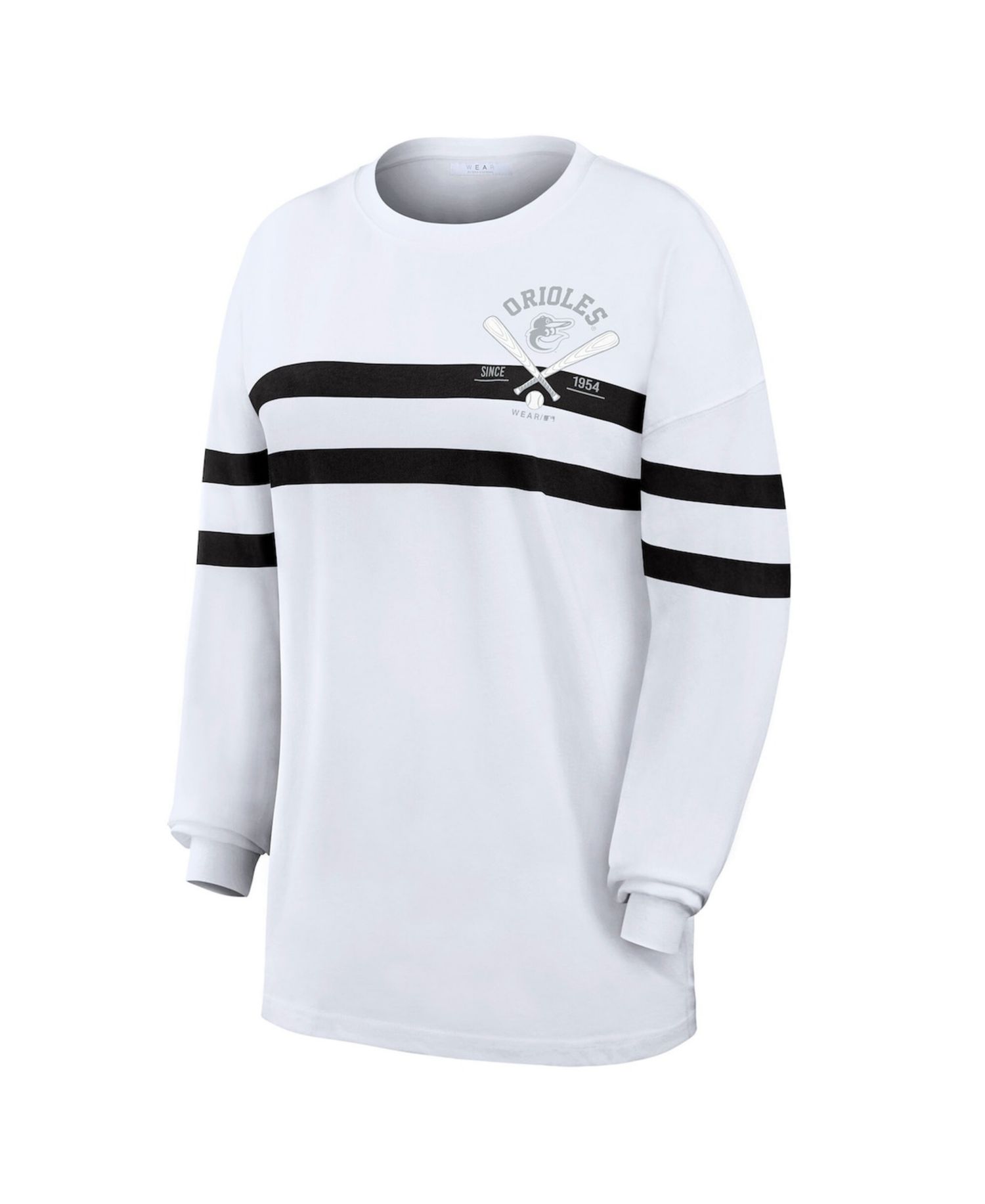 Women's White Baltimore Orioles Oversized Long Sleeve Striped T-Shirt