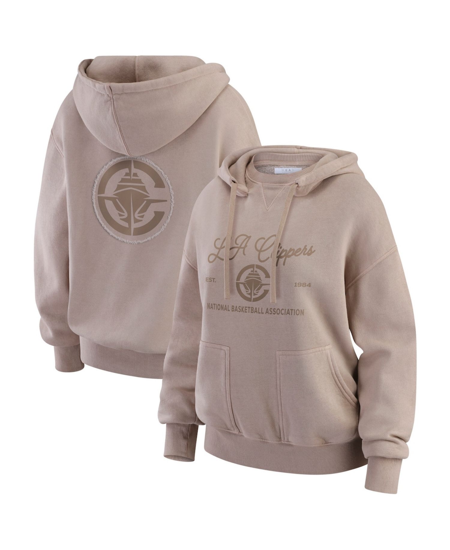 Women's Tan LA Clippers Washed Pullover Crewdie