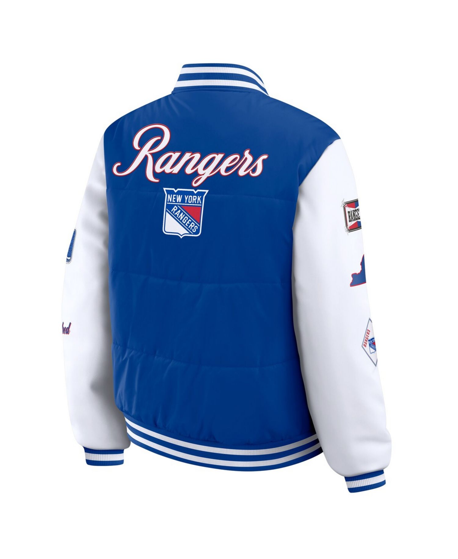Women's Blue/White New York Rangers Varsity Full-Snap Puffer Jacket