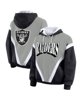 Women's Black/Gray Las Vegas Raiders Plus Size Retro Crinkle Full-Zip Hoodie Windbreaker Jacket