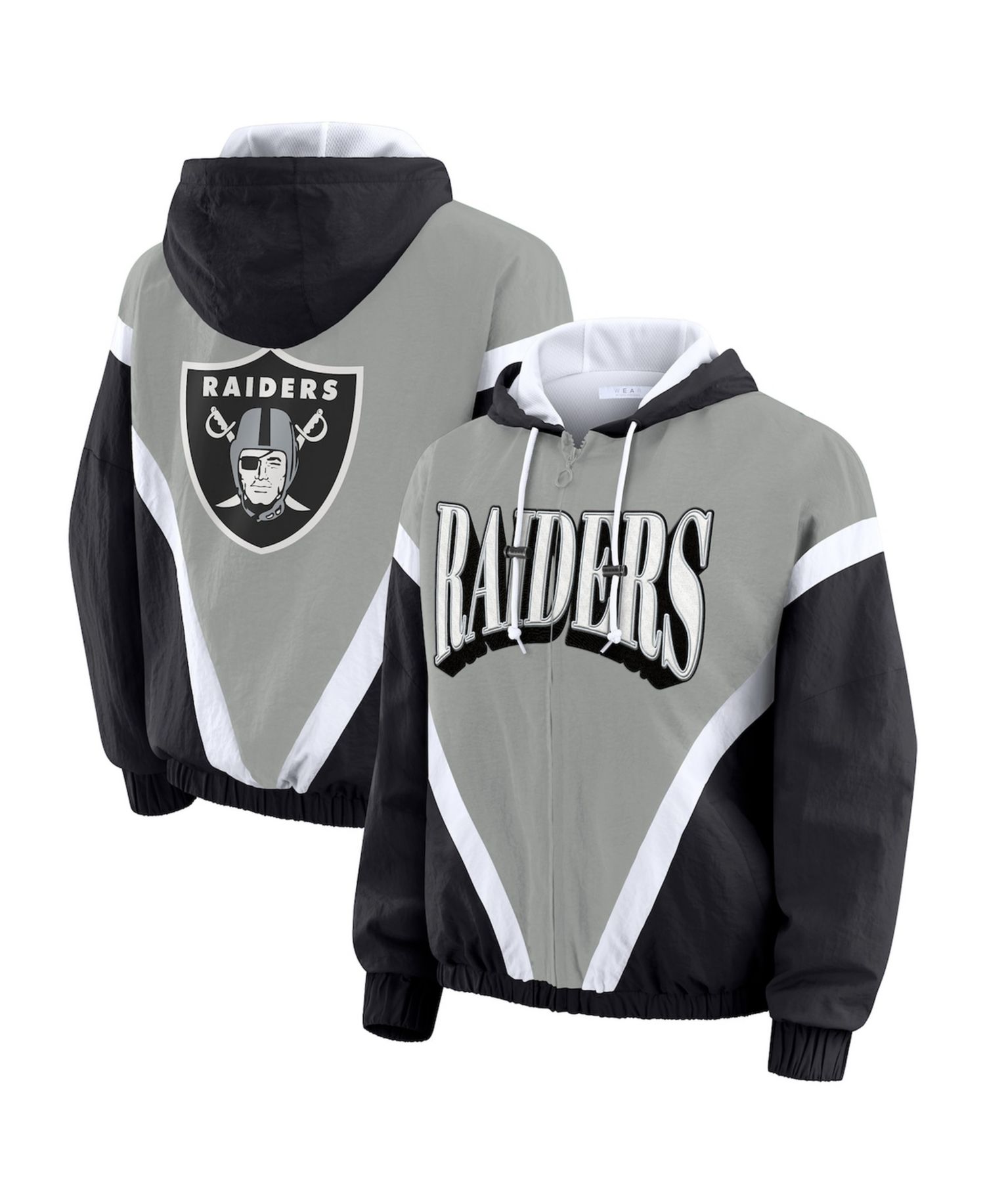 Women's Black/Gray Las Vegas Raiders Plus Size Retro Crinkle Full-Zip Hoodie Windbreaker Jacket