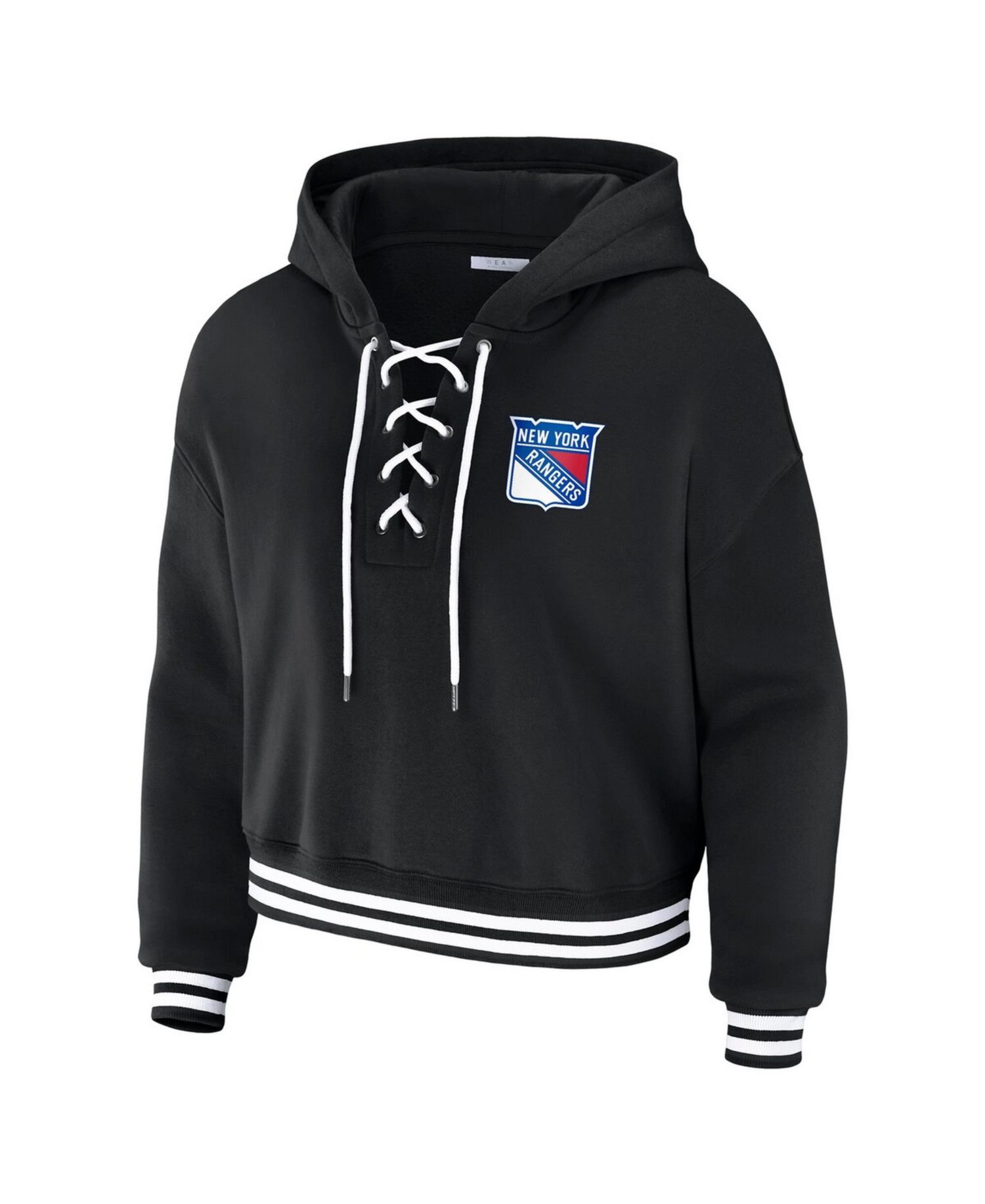 Women's Black New York Rangers Cropped Lace-Up Hoodie